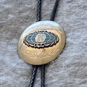 Phoenix 1984 Handcrafted Western Kiwanis Turquoise Centerpiece Silver Bolo Tie